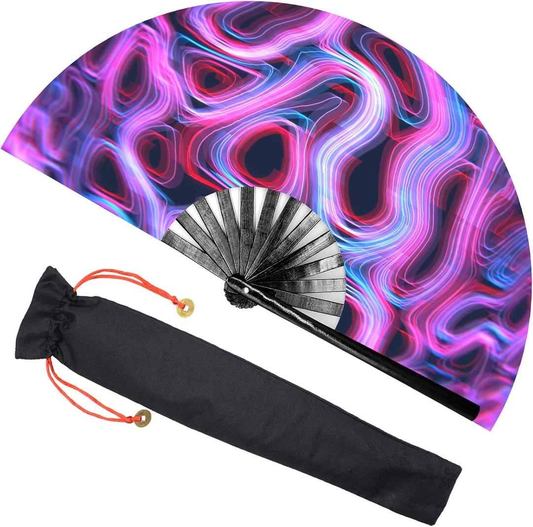 Zolee Large Rave Clack Fan for Line Dancing - Boots on The Ground Popping Folding Hand Fan - for EDM, Music Festival, Hot Flashes, Event, Party, Dance, Decorations, Gift (Psychedelic)