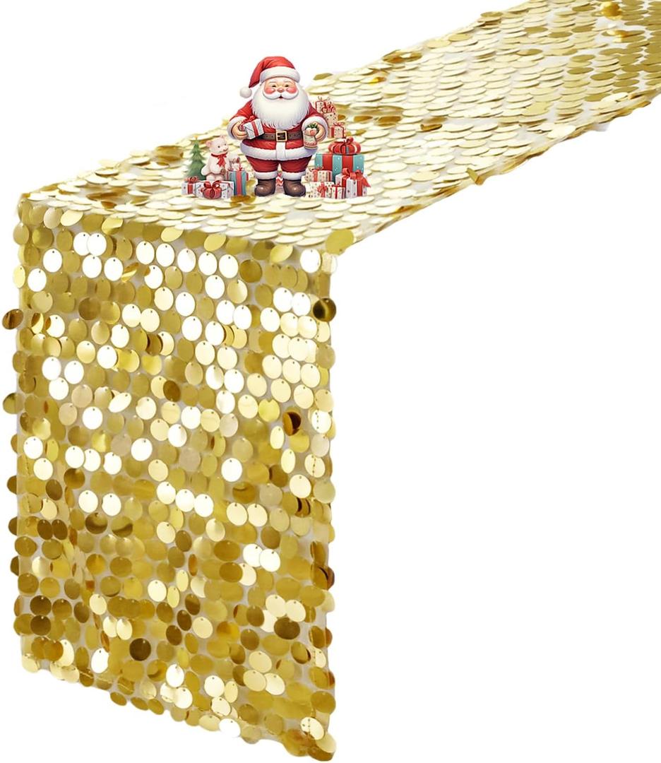 VHH Sequin Table Runner 12 x 108 inches Gold Table Runner, Glitter Runner for Party Wedding Birthday, Party Spring Easter Rustic, Birthday Supplies Decorations (1 Pack)