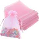 100pcs Organza Bags-Pink 3.94''x4.72''(10x12cm) Satin Drawstring Organza Pouch Wedding Party Festival, Christmas, Favor Gift Bag Jewelry Watch Bags