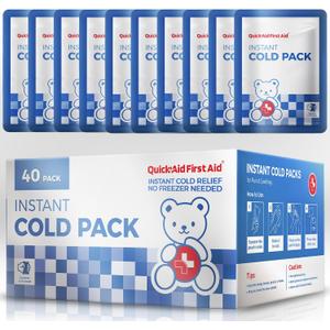 Quick Aid Instant Cold Packs - 40-Pack Disposable Ice Packs for Injuries, Pain Relief, Swelling, Sprains, Toothaches, Inflammation - No Freezing Required - First Aid Cold Compress