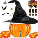 12 Pcs Halloween Pumpkin Dispenser Kit for Trick or Treat, Include 2 Gallon Glass Pumpkin Bowl Beverage Drink Dispenser with Spigot, Halloween Witch Hat and 10pcs Spooky Stickers