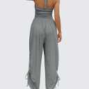 Fisoew Womens Casual Jumpsuits Summer Halter Straps Sleeveless Overalls Ruched Barrel Wide Leg Side-Cinch Long Pant Rompers, Medium