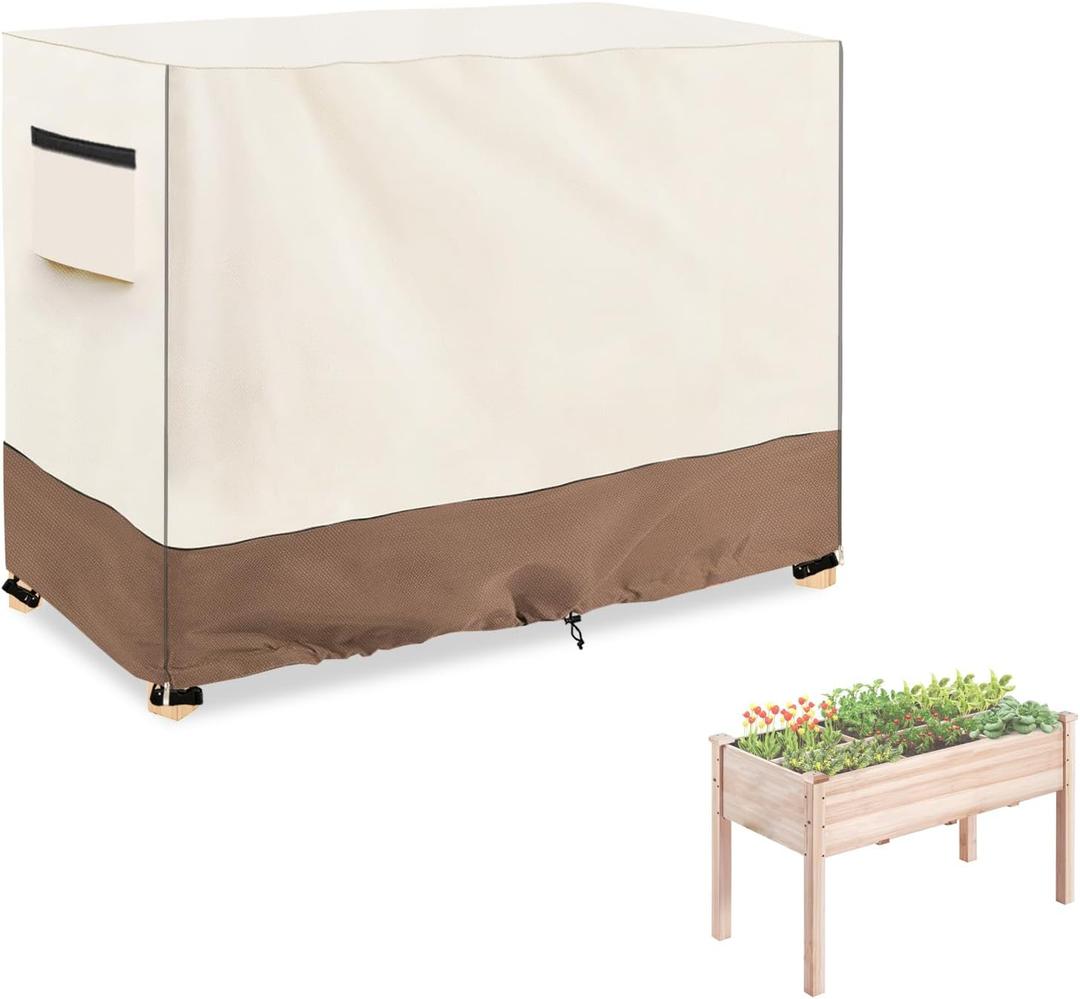 Outdoor Raised Garden Bed Winter Cover with Split Zipper,Waterproof Heavy Duty Cover for 48 x 24 x 30 inch Elevated Wood Planter Box Stand(Beige,Covers only)