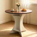 40" Modern Round Dining Table Circle Farmhouse Kitchen Table for 2-4 People Small Space Dining Room Table with Amber Top & Pedestal Base for Dining Room/Kitchen/Living Room