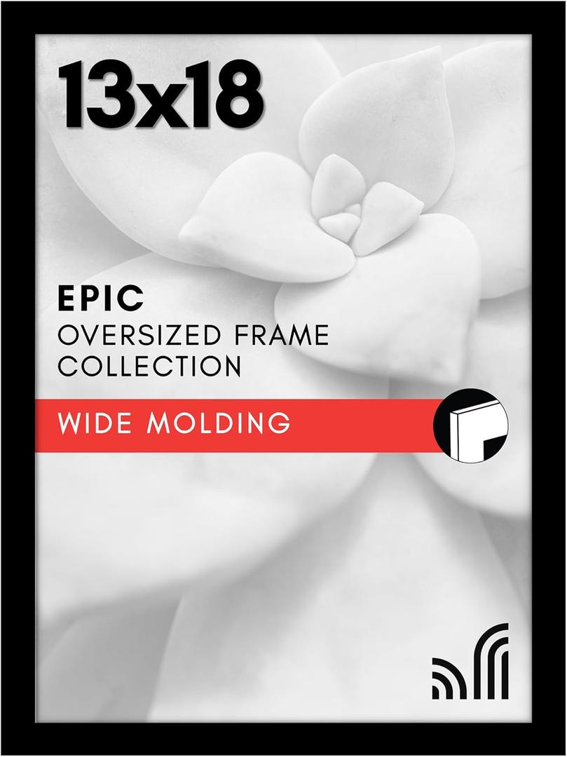 Americanflat 13x18 Picture Frame with Polished Plexiglass - Black Picture Frame - Wide Photo Frames Made of Engineered Wood for Vertical or Horizontal Wall Display - Epic Collection - Black