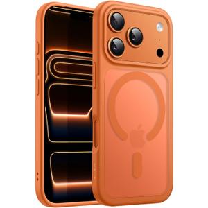 JETech Magnetic Case for iPhone 17 Pro Max 6.9-Inch Compatible with MagSafe, Shockproof Slim Phone Cover with Built-in Camera Control Button, Matte Translucent Back (Orange)