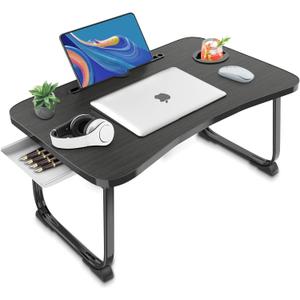 Fayquaze Lap Laptop Desk, Portable Foldable Laptop Bed Table with Storage Drawer and Cup Holder, Lap Desk Lap Bed Stand Tray Table Serving Tray for Eating, Reading and Working