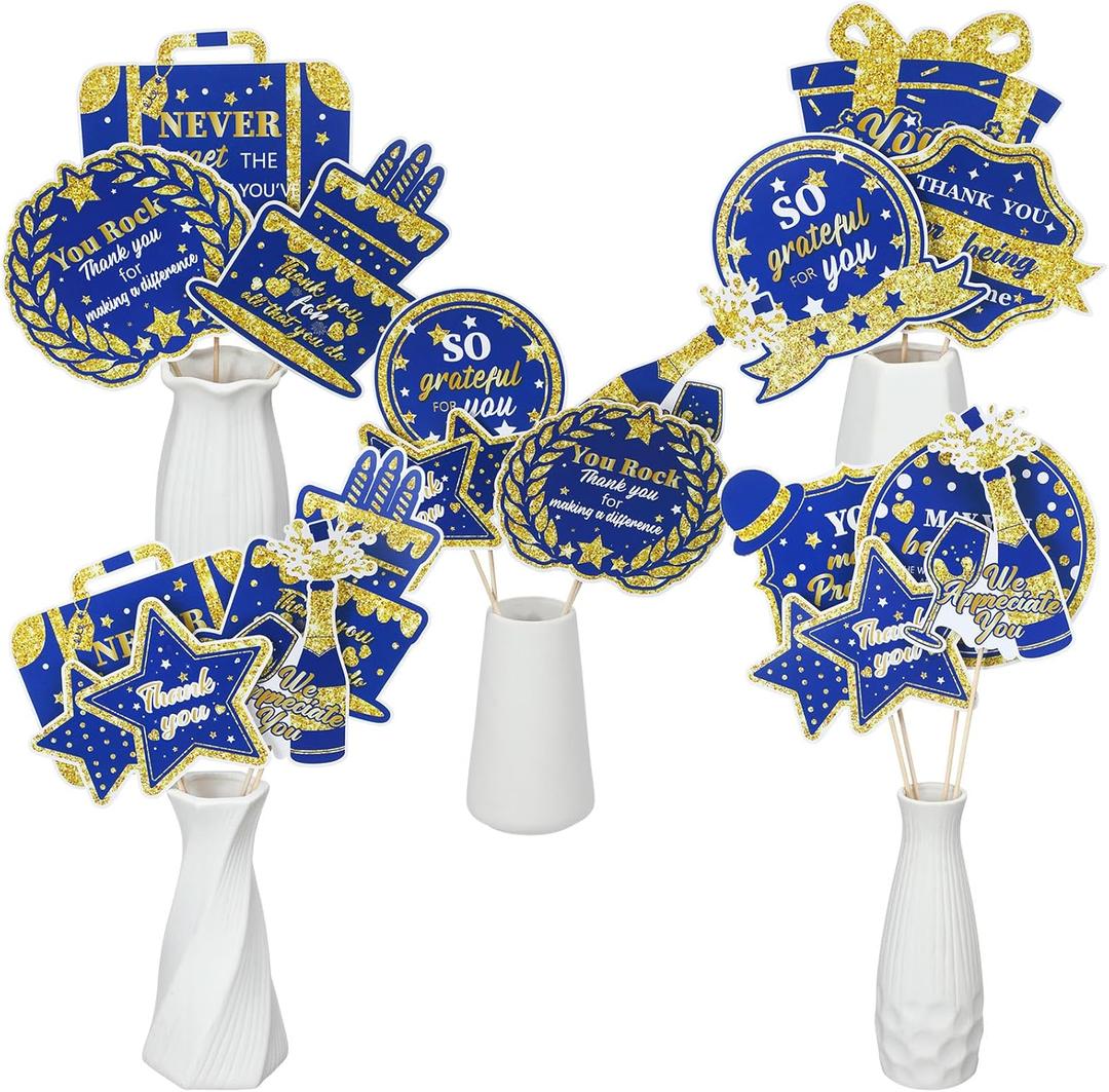 Chunful 30 Pcs We Appreciate You Decorations Navy Blue Gold Employee Appreciation Table Centerpieces Sticks Thank You Table Topper Decor for Office Coworker Appreciation Party Supplies