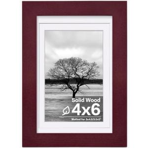 Egofine 4x6 Picture Frame Made of Solid Wood with Plexiglass, Display Pictures 3x4.5 and 3.5x5 with Mat or 4x6 Without Mat for Tabletop and Wall Mounting, Dark Red
