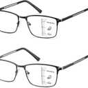 Progressive Multifocus Reading Glasses Men No Line Multifocal Transition Blue Light Readers Metal Wide Frame Eyeglasses (Multifocal ( Black + Gun ))
