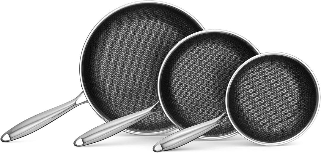 BIELMEIER Advanced Nonstick Ceramic Cookware Set - Hybrid Tech, 8,10,12 Inch Frying Pans, PFAS-Free, Compatible with All Cooktops