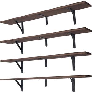 Long Floating Shelves for Books,Wall Hanging Bookshelf Set of 4,Rustic Wall Mount Book Shelf Wood Extra Large for Livingroom Bedroom Kitchen Bathroom Home Office Decor,36 Inches(Dark Brown) (36"set of 4)