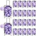 LemonRoad 60 Pcs Mini Empty Suitcase Storage Box with Plush Ball Keychain and Scrunchies for Baby Shower Bride Shower Clear Candy Luggage Containers Packaging Case (Purple)