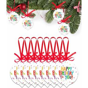 Christmas Ornaments Set of 8 for Christmas Tree Decorations, Happy Birthday to You Christmas Ornament 2023, Acrylic Xmas Hanging Ornaments fot Crafts Colored Ribbon Abstract Art Aesthetics 3.7"x3"