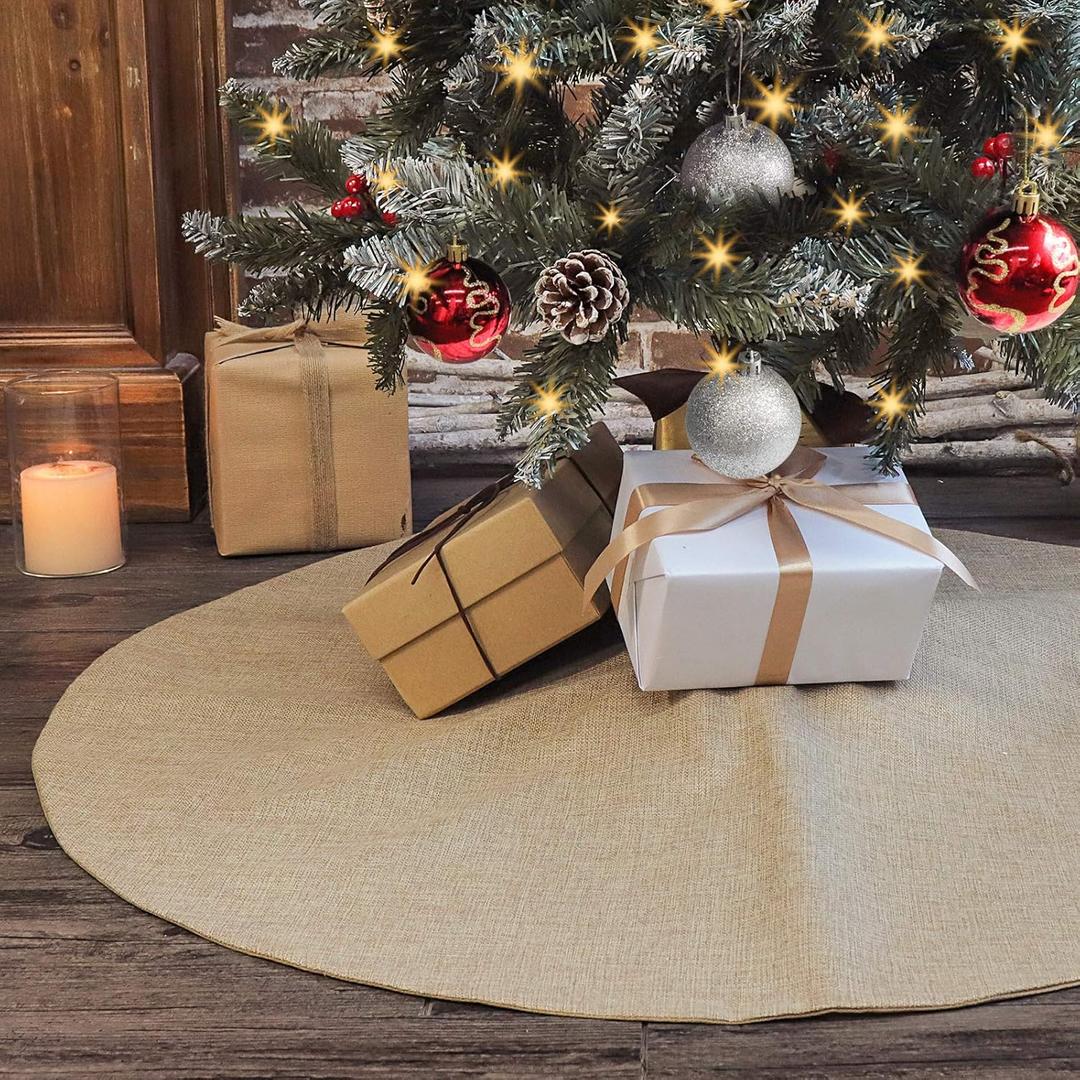 Ivenf Christmas Tree Skirt, 36 inches Small Double-Layer Burlap Plain Tree Skirts, Rustic Jute Tree Skirt for Xmas Holiday Home Decor, Fall Winter Farmhouse Brown Burlap Christmas Decorations Indoor