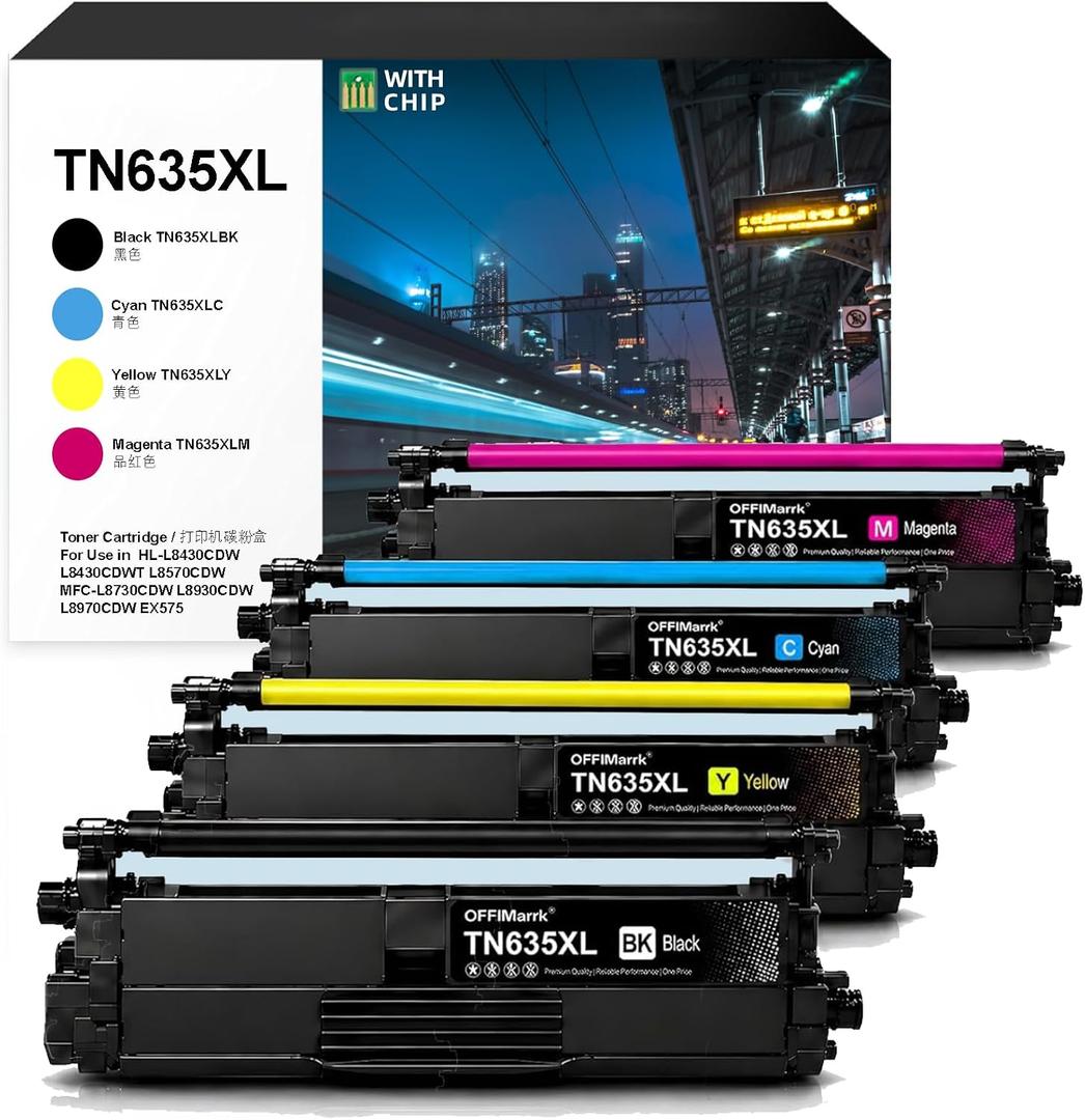 TN635XL TN635 Toner Cartridge 4-Pack for Brother HL-L8430CDW L8430CDWT L8570CDW MFC-L8730CDW L8930CDW L8970CDW EX575 Printers Compatible Replacement TN635 (BK/C/M/Y)