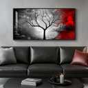 Framed Black and White Wall Art for Living Room, Large Red and Black Artwork for Walls, Modern Painting Dark Wall Art Prints for Home Office, Hallway, Home Theater Decor 20x40 Inch (Red Cloud Tree)