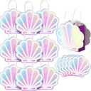 Locmeo 12 Pack Holographic Sea Shell Gift Bags DIY Mermaid Party Favor Bags with Iridescent Shell Paper Cards for Mermaid Themed Supplies Ocean Under the Sea Party Favors