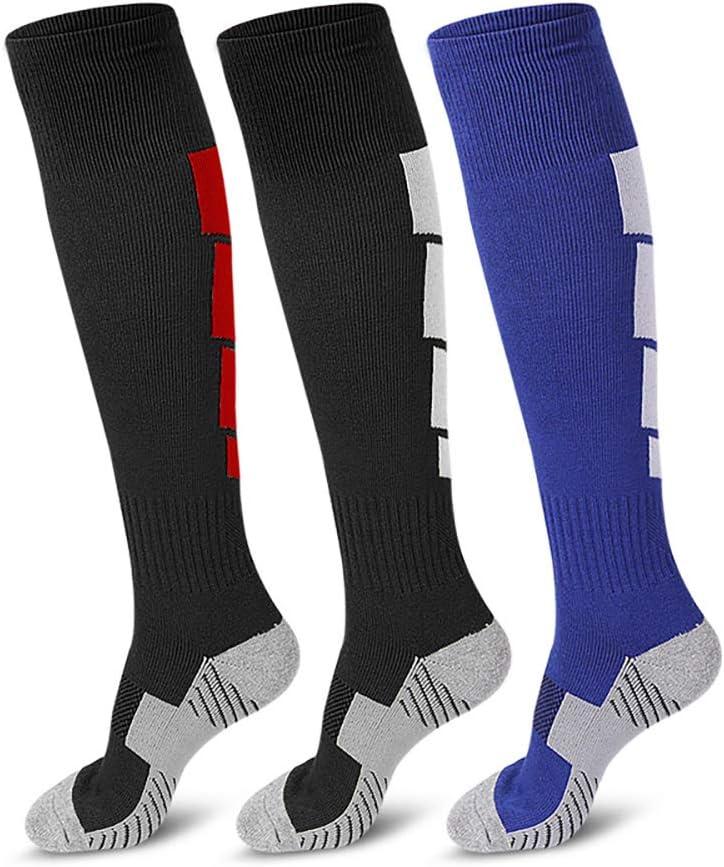 3 Pairs Soccer Socks, Sport Knee High Socks Calf Compression Athletic Socks for Mens and Women Running&Training Football Thickening Keep Warm Sock