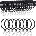 44 Pack Curtain Rings with Eyelets, 1.75 Inch Inner Diameter, Heavy Duty Rustproof Metal Drapery Rings for Pinch Pleat Curtains Panels, Decorative Clips Rings Fits 1.25-1.5" Rods, Black