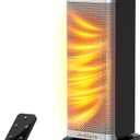 Space Heater with Room Temp Display, 1500W Fast Heating PTC Ceramic Electric Heater for Large Room, 70° Oscillation, Remote, Thermostat, 12H Timer, Quiet for Office and Bedroom