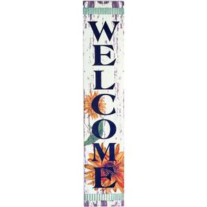 47" Sunflower Welcome Sign, Purple, Black, White, Green, Silver