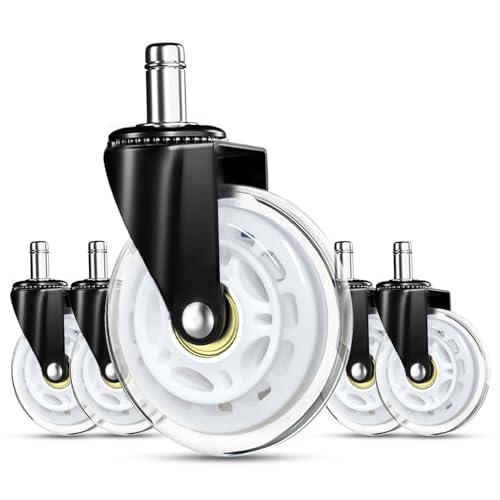 RidRed Gaming Chair Wheels - Heavy-Duty Office Chair Wheels - Replacement Rubber Casters - Universal Fit 3 Inch Chair Casters, Noise Free, Fits 98% Chair, for All Floor (White), 5 Pieces