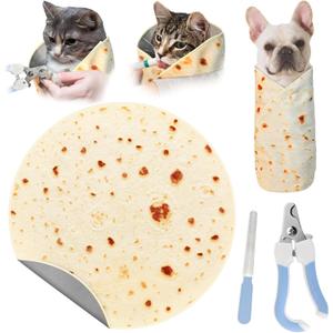 31.5" Large Cat Grooming Wrap for Cutting Nails, Self-Stick Dog Cat Burrito Wrap with Nail Clippers Kit, Soft Tortilla Blanket Pet Tool Gifts for Multifunctional Care Medicine Anti-Escape