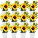 12 Pcs Small Fake Plants Artificial Potted Plants Aesthetic Eucalyptus Greenery Decor Kitchen Table Centerpieces for Summer Fall Home Bathroom Rustic Wedding Party (Sunflower Style)