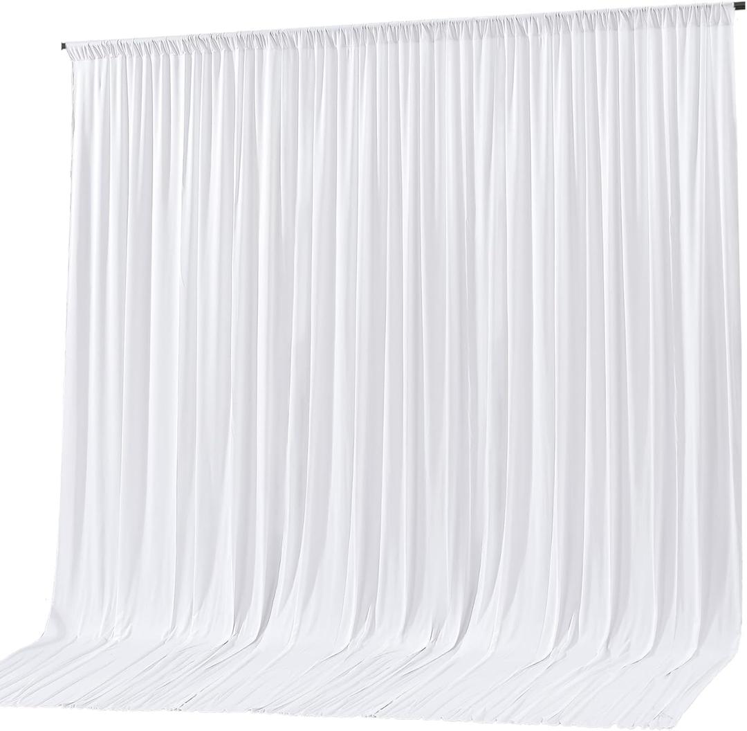 White Backdrop Curtain 10x10ft - Wrinkle Free Polyester Photo Curtain Backdrop Wedding Back Drop Fabric Drapes for Party Decorations Background for Photography