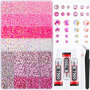 20000Pcs Pink Rhinestones for Bedazzling Kit with 3Pcs B7000 Jewelry Glue, Resin Rhinestones for Crafting CraftsBedazzler Kit Flatback Gems for Clothing Shoes Tumblers Nail Art