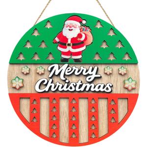 Christmas Door Hanging Sign Decorations, 3D Wooden Merry Christmas Wall Hanger Decor Snowflakes Santa Claus Wreath Front Door Signs for Porch Wall Indoor Outdoor Decor
