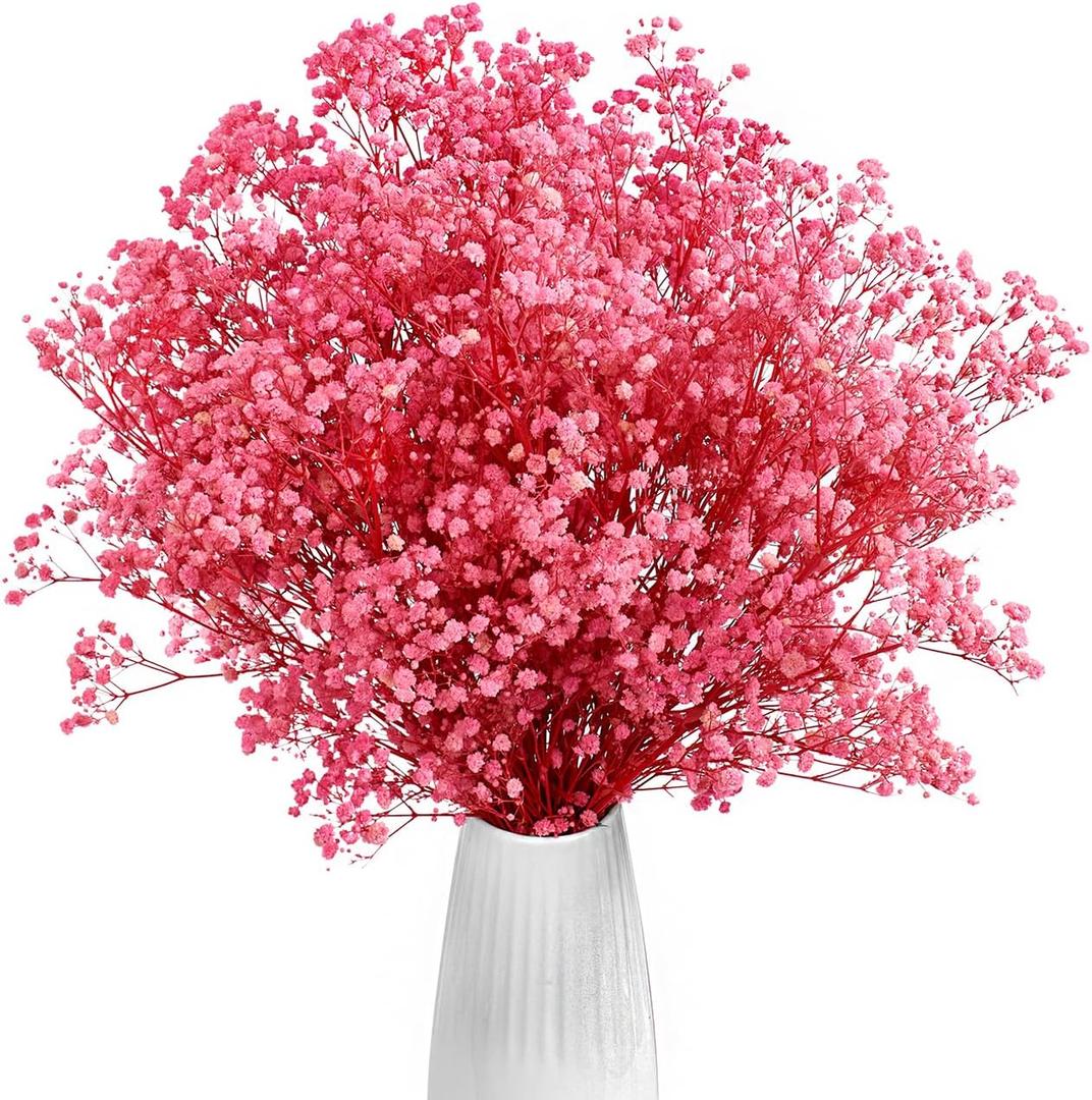 Dried Baby's Breath Flowers Pink, 17inch Dried Natural Flowers Babys Breath Bulk with 3000 Buds, Real Dry Gypsophila for Wedding, Party, Wreath Floral DIY, Home Decor