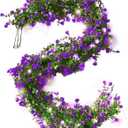 RECUTMS Faux Lighted Mantle Garland Artificial Hanging Greenery Fake Hanging Eucalyptus Leaves Vine with Lights Swag Garland for Indoor Outdoor Wall Party Mantel Wedding Table Arch Decor(Purple)