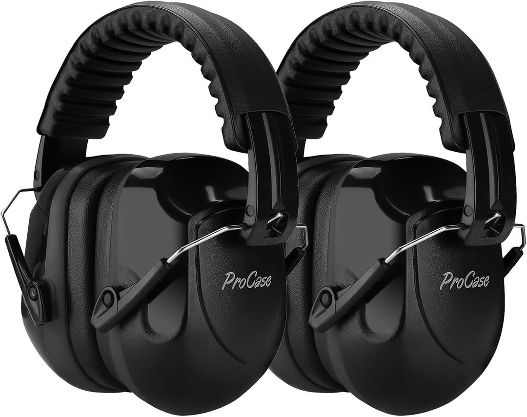 ProCase Noise Reduction Ear Muffs, Sound Proof Ear Protection, NRR 28dB Noise Cancelling Headphones for Adults Kids Autism, Hearing Protection for Mowing -2 Packs, Black