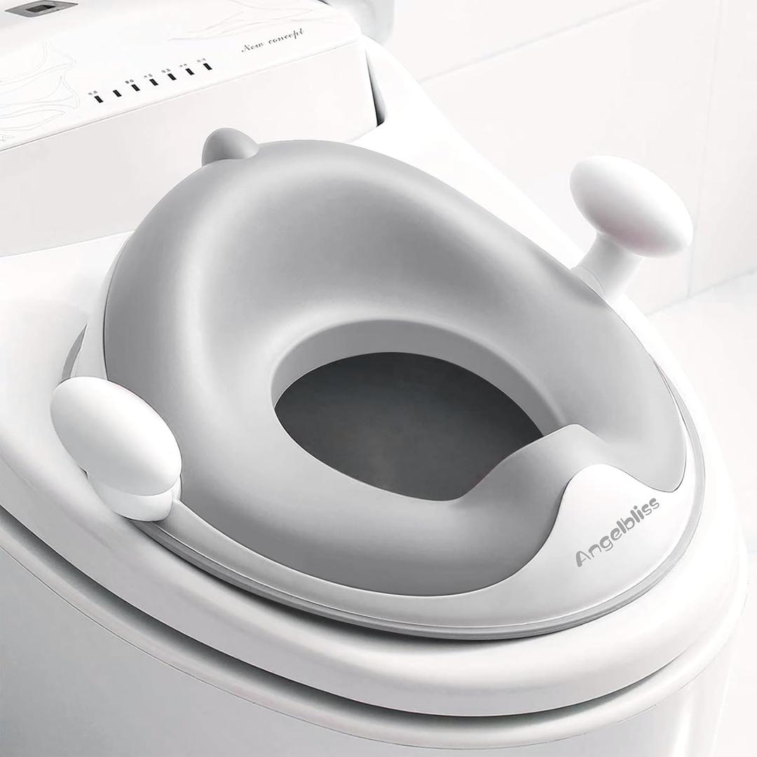 ANGELBLISS Baby Potty Training Toilet Seat with Soft Cushion Handles, Haute Collection, Double Anti-Slip Design and Splash Guard for Boys and Girls (Grey)