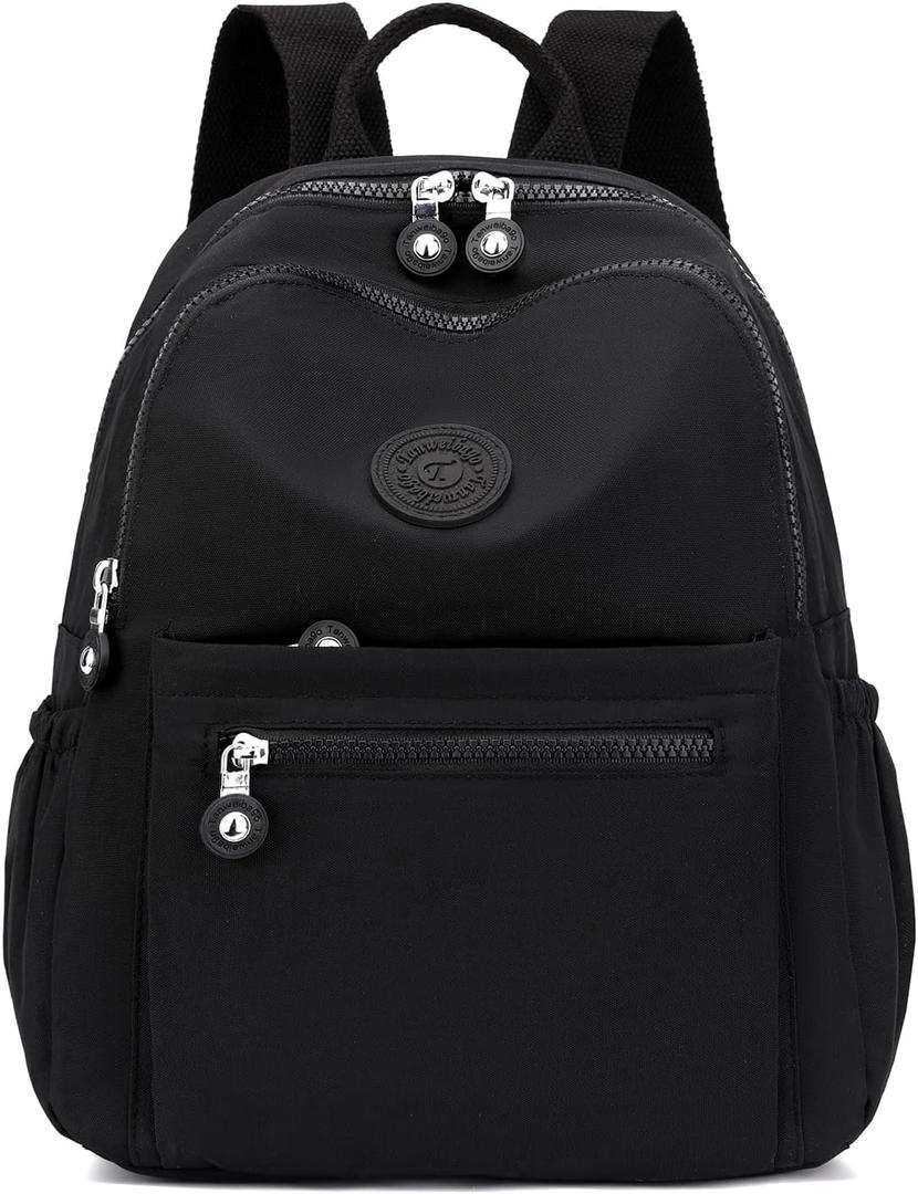 Tanweibago Mini Nylon Women Backpacks,11L Small Ladies backpacks Casual Lightweight Women Shopping Travel Daypack (Black)