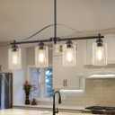 Island Light for Kitchen, 4-Light Linear Chandelier Pendant Lighting for Kitchen Island, Matte Black Dining Room Light Fixture Over Table with Clear Glass Shades
