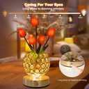 Tulip Crystal Flower Lamp Touch Lamp,Rechargeable Cordless Table Lamp, 3-Colour Infinitely Dimming Battery Powered Small Night Light,Gift for Mom for Valentine Day,Mothers Day,Xmas,Birthday (Red)