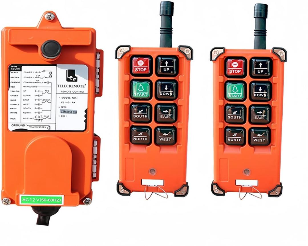 8 Buttons Crane Remote Control, 360 Degree Operated Crane Transmitter, Quick Wiring Industrial Remote Control for Port Crane, Electric Hoist ((2 Transmitters&Receiver)