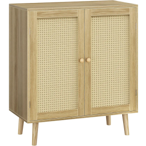 Huuger Buffet Cabinet with Storage, Storage Cabinet with PE Rattan Decor Doors, Accent Sideboard Buffet with Solid Wood Feet, for Hallway, Entry, Living Room, Natural