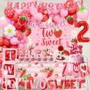 Strawberry Two Sweet 2nd Birthday Decorations for Girls Berry 2nd Birthday Party Decorations Kit Cake Topper Balloon Arch High Chair Banner Strawberry Theme Backdrop Party Decor