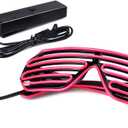 Aquat Light Up Shutter LED Neon Rave Glasses El Wire DJ Flashing Sunglasses Glow Costumes Voice Activated For 80s, EDM, Party RB02 (Pink, Black Frame)