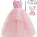 Xefenki Good Witch Glinda Costume Dress for Girls Halloween Cosplay Outfits With Crown Magic Wand and Gloves (11-12 Years, Pink)