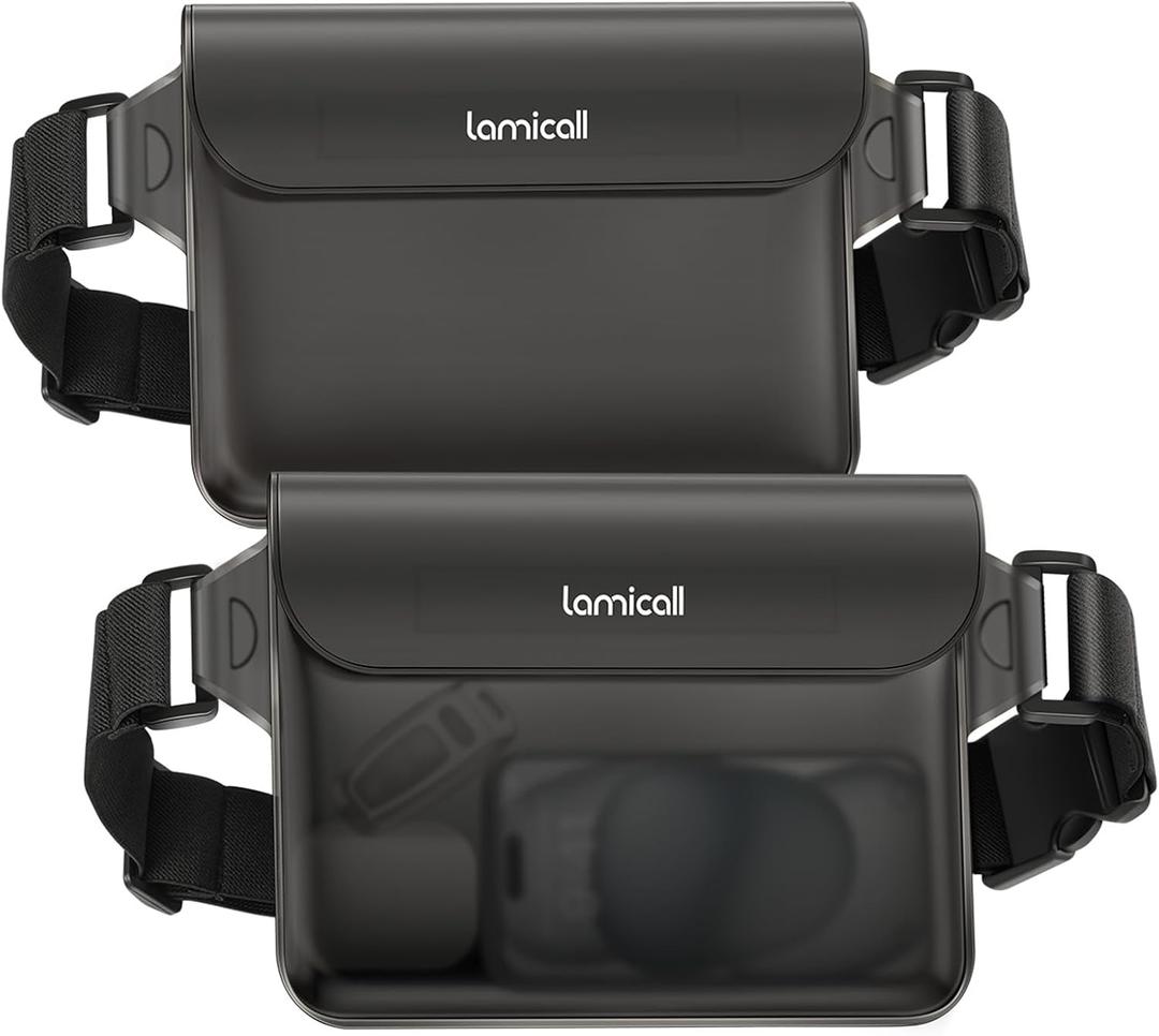 Lamicall Waterproof Fanny Pack, Cruise Essentials 2025 - [Elastic Waist Strap] Dry Bag Pouch, Travel, Boat, Paddle, Kayak, Beach, Swimming Accessories, 8.7 for iPhone 17 16 15 14 13 Pro Max Air (Transparent Black)