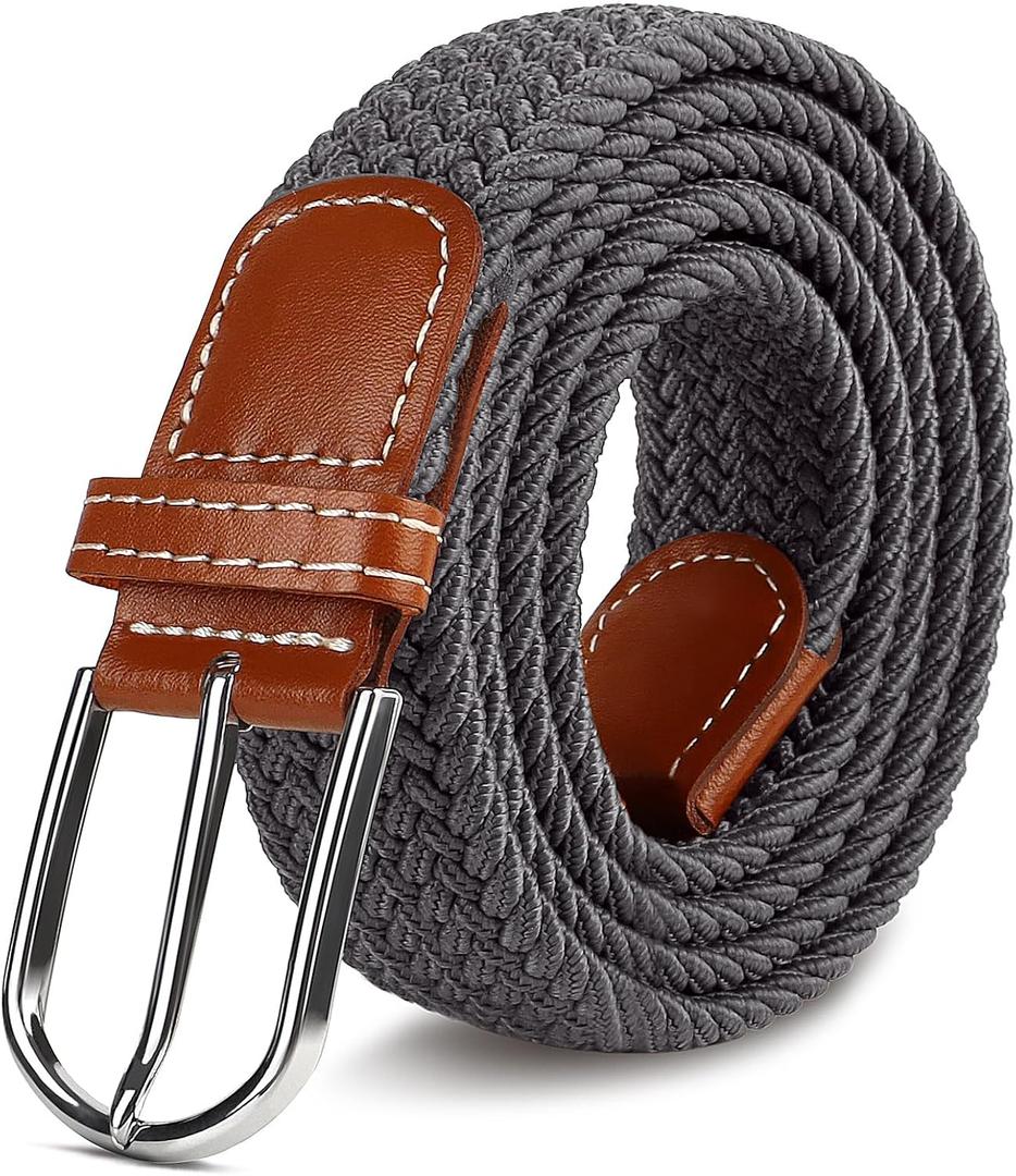 2 x Multicolored Woven Stretch Belt for Men and Women, Braided Elastic Golf Belts Jeans Casual Pants Sport Belt (Gray)