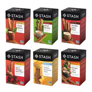 Stash Tea Chai Tea Variety Pack Sampler Assortment - Caffeinated, Non-GMO Project Verified Premium Tea with No Artificial Ingredients, 18-20 Count (Pack of 6) (EXP 10/04/28)
