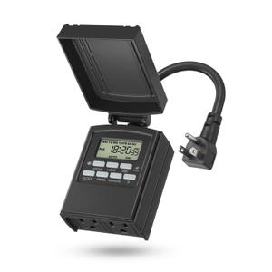BN-LINK 7 Day Outdoor Heavy Duty Digital Programmable Timer, Outdoor Timer Outlet Waterproof, 2 Grounded Electrical Outlets for Christmas Lights, 15A 1/2HP,ETL Listed