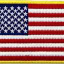 EmbTao American Flag Embroidered Patch Gold Border USA United States of America Military Uniform Iron On Sew On Emblem