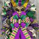 Large Mardi Gras Bows for Wreath, Green Purple Glitter Decorations, Fat Tuesday Holiday Tree Topper, Front Door Decor (Style 1: Wave)